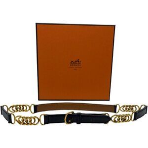 Authentic HERMES Vintage Belt Gold Hardware Circle In D Black Leather